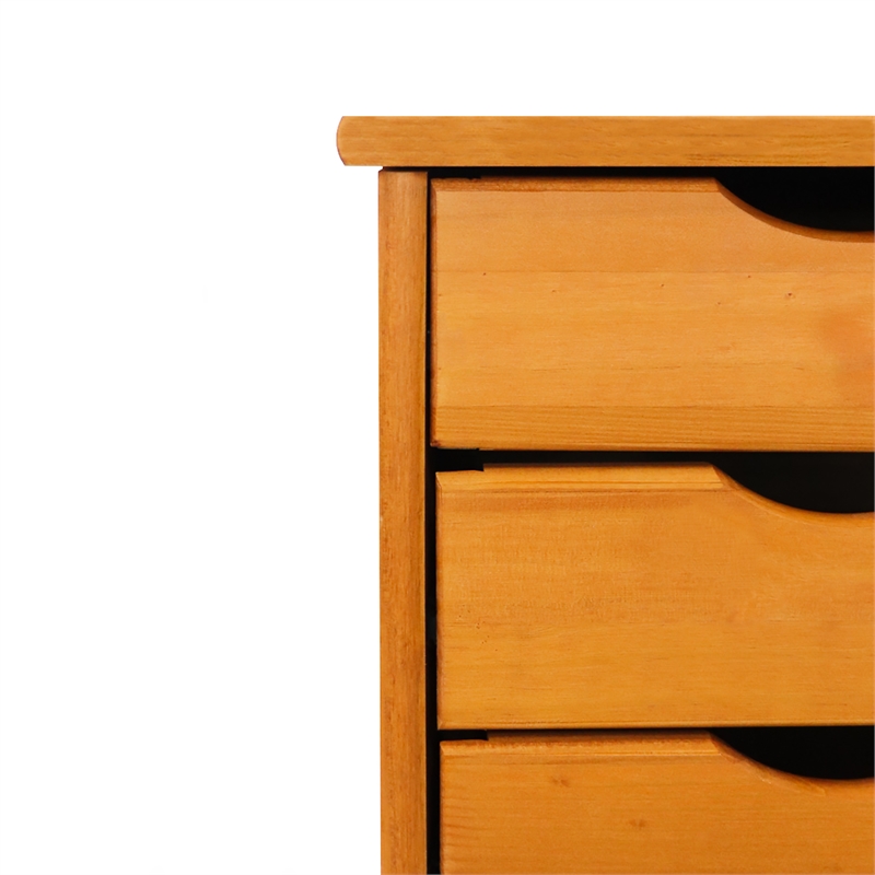 Pemberly Row Modern Solid Wood 6-Drawers Roll Utility Cart in Med Pine