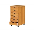 Pemberly Row Modern Solid Wood 6-Drawers Roll Utility Cart in Med Pine
