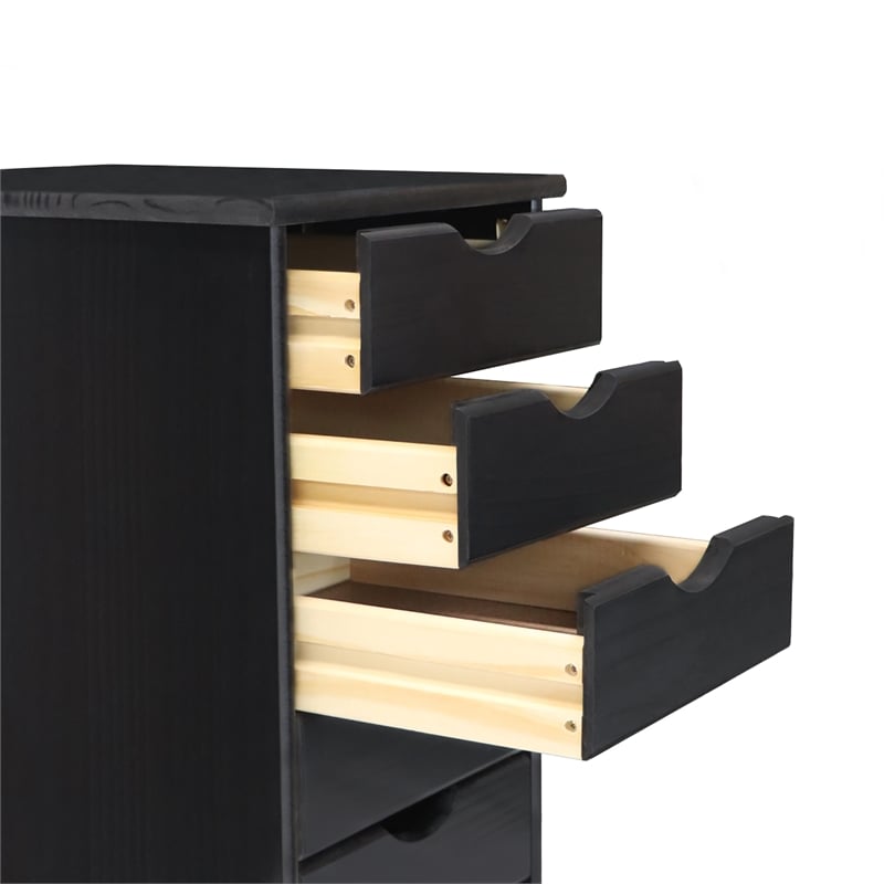 Pemberly Row Modern Solid Wood 6-Drawers Roll Utility Cart in Black
