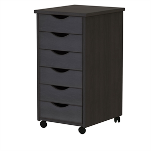 Pemberly Row Modern Solid Wood 6-Drawers Roll Utility Cart in Black