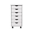 Pemberly Row Modern Solid Wood 6-Drawers Roll Utility Cart in White