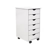 Pemberly Row Modern Solid Wood 6-Drawers Roll Utility Cart in White