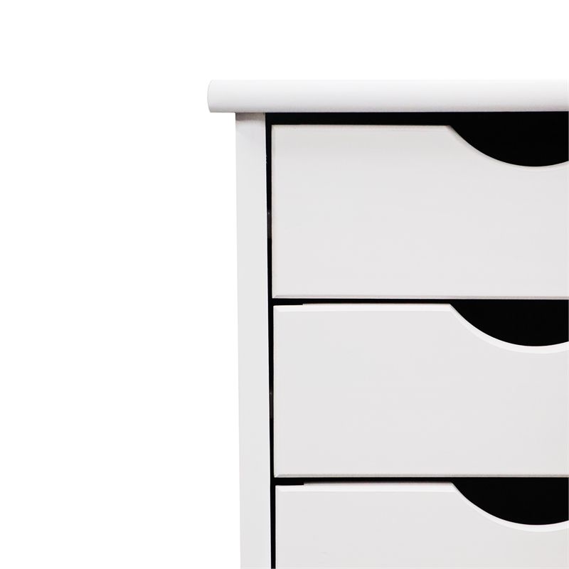 Pemberly Row Modern Solid Wood 6-Drawers Roll Utility Cart in White