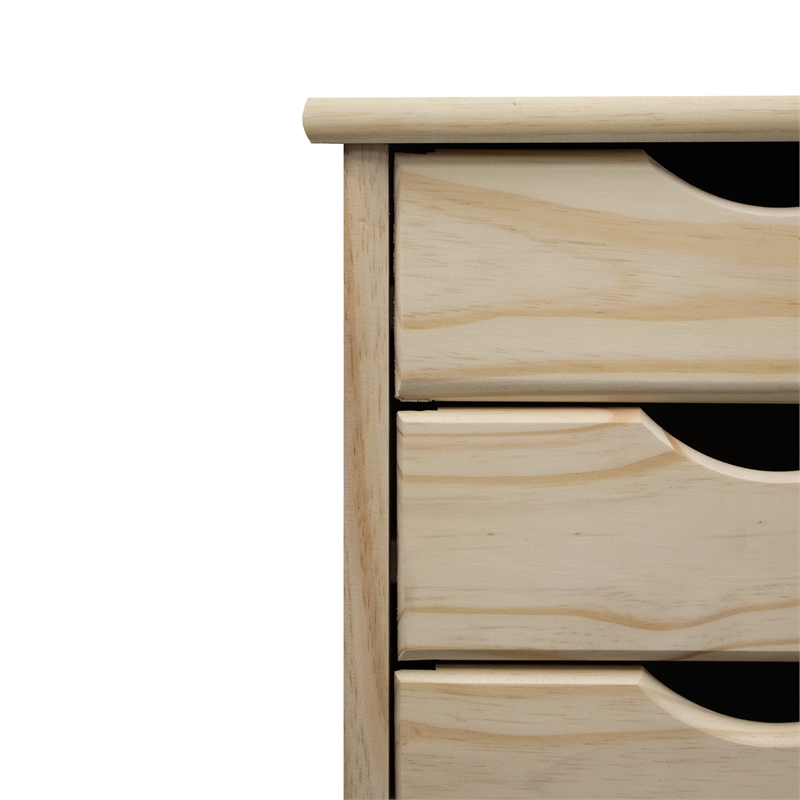 Pemberly Row Modern Solid Wood 6-Drawers Roll Utility Cart in Unfinished