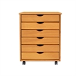 Pemberly Row Modern Solid Wood 6-Drawers Wide Roll Utility Cart in Med Pine