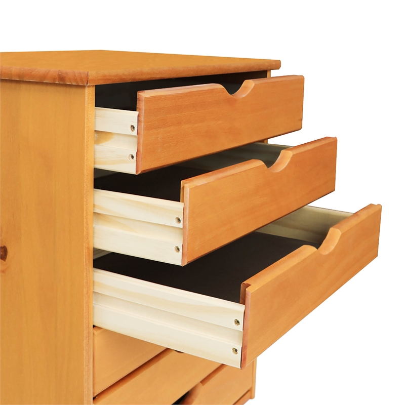 Pemberly Row Modern Solid Wood 6-Drawers Wide Roll Utility Cart in Med Pine