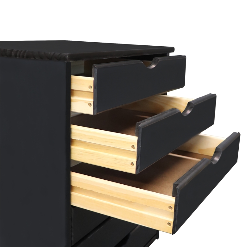 Pemberly Row Modern Solid Wood 6-Drawers Wide Roll Utility Cart in Black