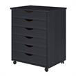 Pemberly Row Modern Solid Wood 6-Drawers Wide Roll Utility Cart in Black