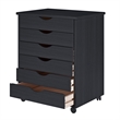 Pemberly Row Modern Solid Wood 6-Drawers Wide Roll Utility Cart in Black