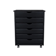 Pemberly Row Modern Solid Wood 6-Drawers Wide Roll Utility Cart in Black