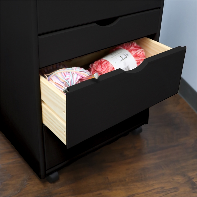 Pemberly Row Modern Solid Wood 6+2 Drawers Wide Roll Utility Cart in Black