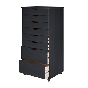 Pemberly Row Modern Solid Wood 6+2 Drawers Wide Roll Utility Cart in Black