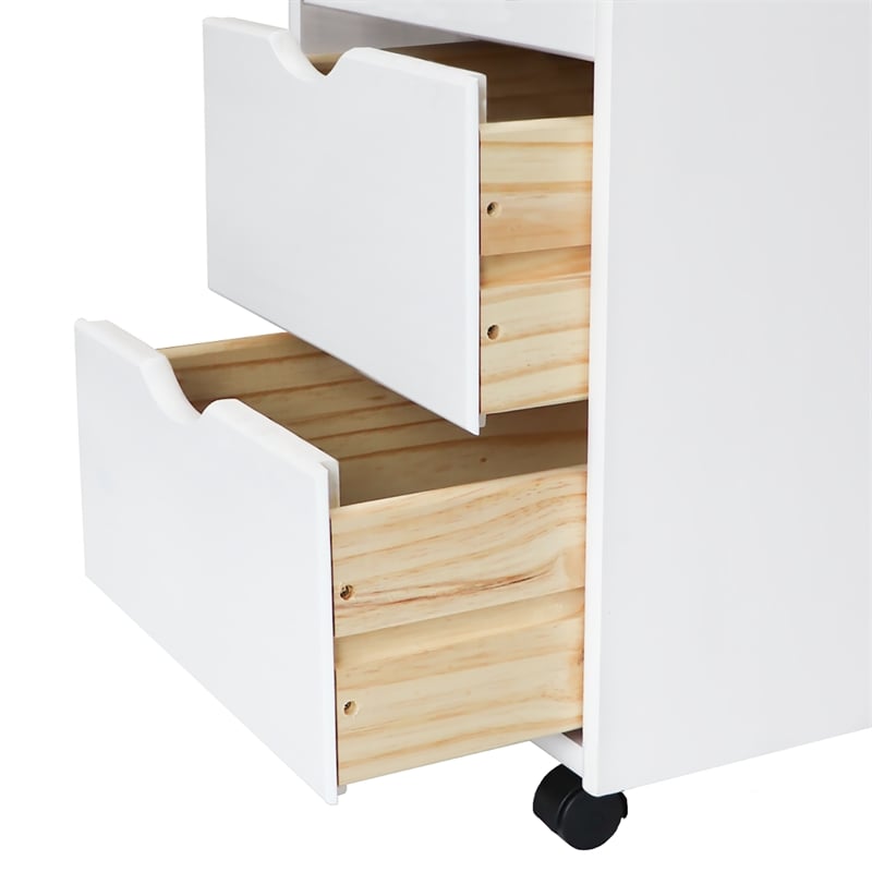 Pemberly Row Modern Hardwood 6+2 Drawers Wide Roll Utility Cart in White