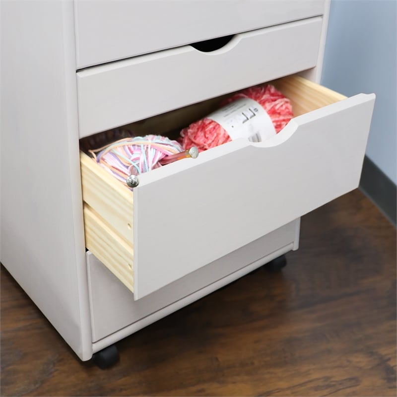 Pemberly Row Modern Hardwood 6+2 Drawers Wide Roll Utility Cart in White