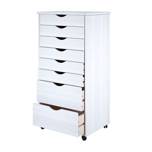 Pemberly Row Modern Hardwood 6+2 Drawers Wide Roll Utility Cart in White