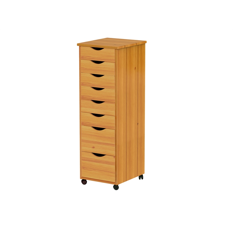 Pemberly Row Modern Hardwood 6+2 Drawers Roll Utility Cart in Med Pine