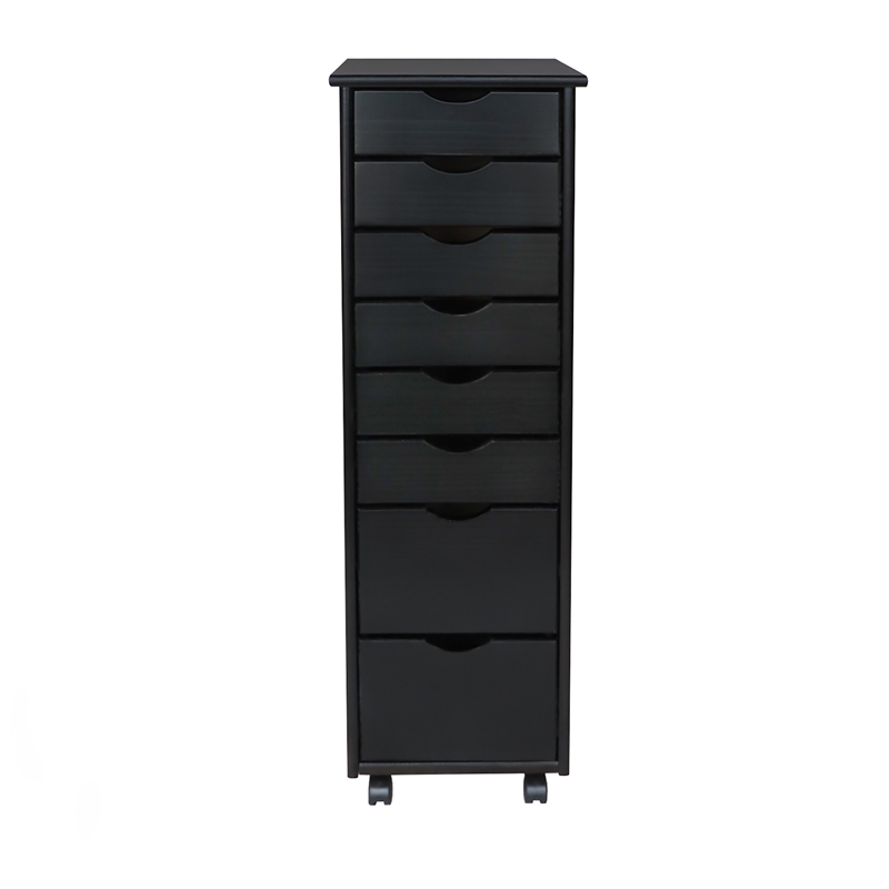 Pemberly Row Modern Hardwood 6+2 Drawers Roll Utility Cart in Black