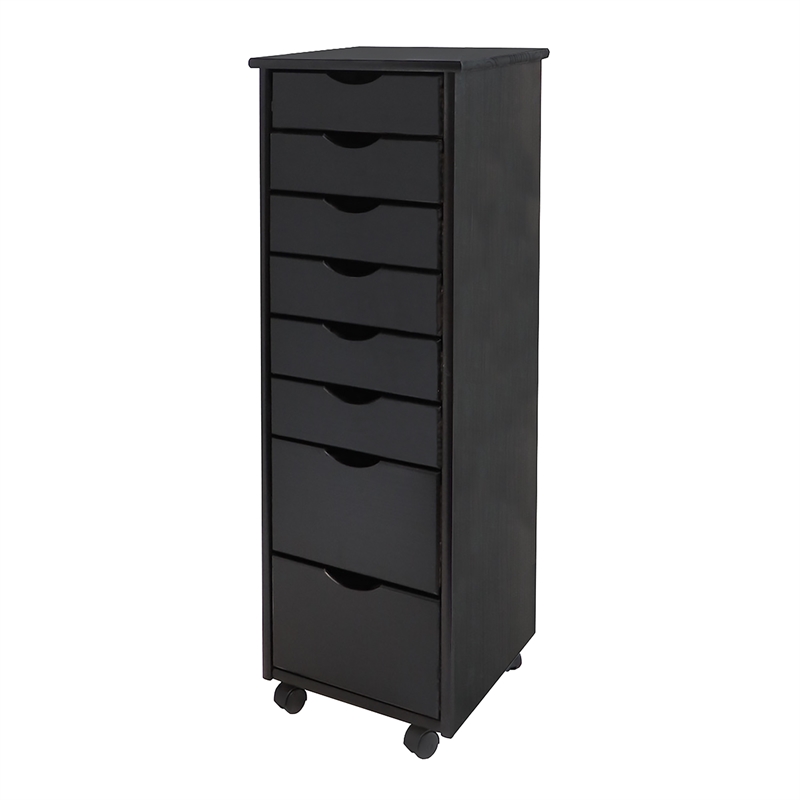 Pemberly Row Modern Hardwood 6+2 Drawers Roll Utility Cart in Black