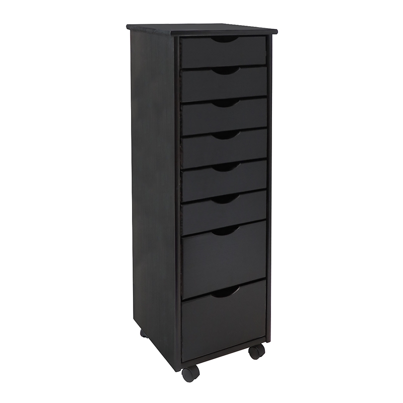 Pemberly Row Modern Hardwood 6+2 Drawers Roll Utility Cart in Black