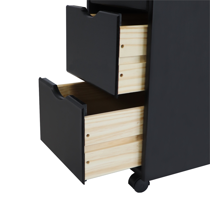 Pemberly Row Modern Hardwood 6+2 Drawers Roll Utility Cart in Black