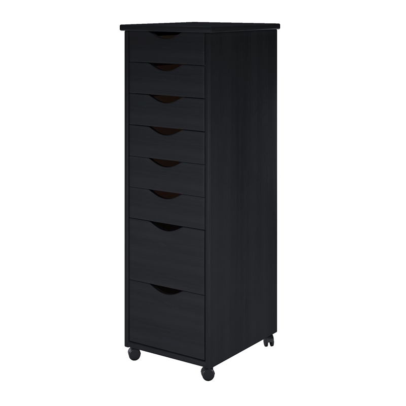 Pemberly Row Modern Hardwood 6+2 Drawers Roll Utility Cart in Black