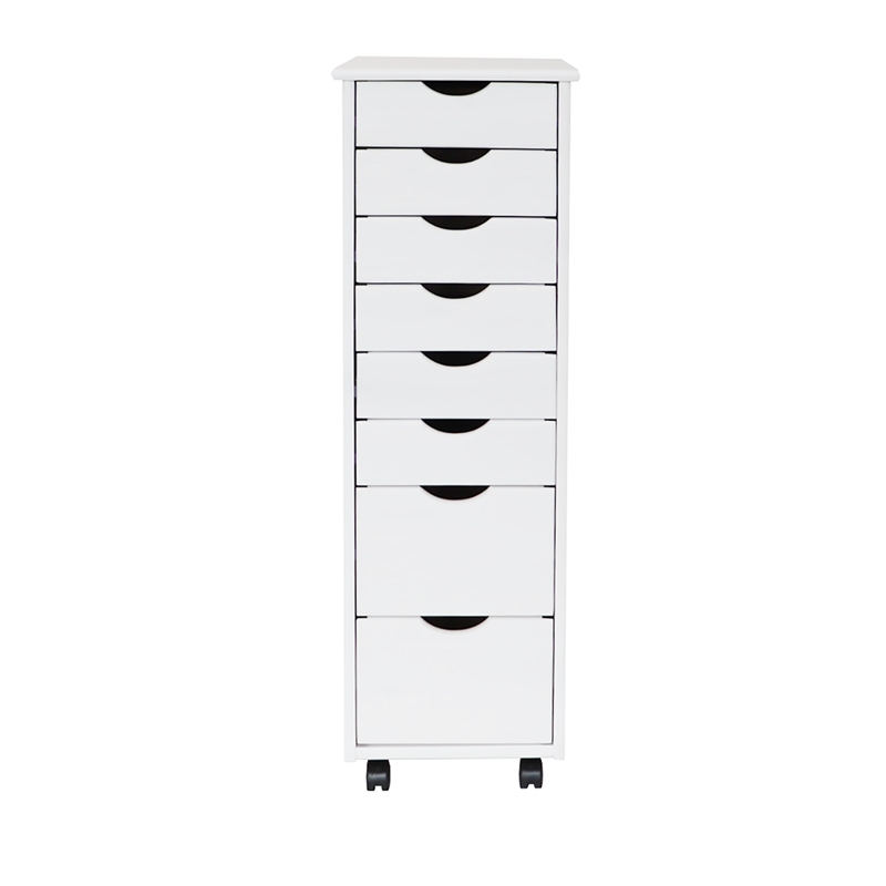 Pemberly Row Modern Hardwood 6+2 Drawers Roll Utility Cart in White