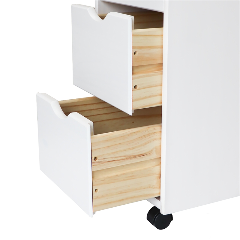 Pemberly Row Modern Hardwood 6+2 Drawers Roll Utility Cart in White