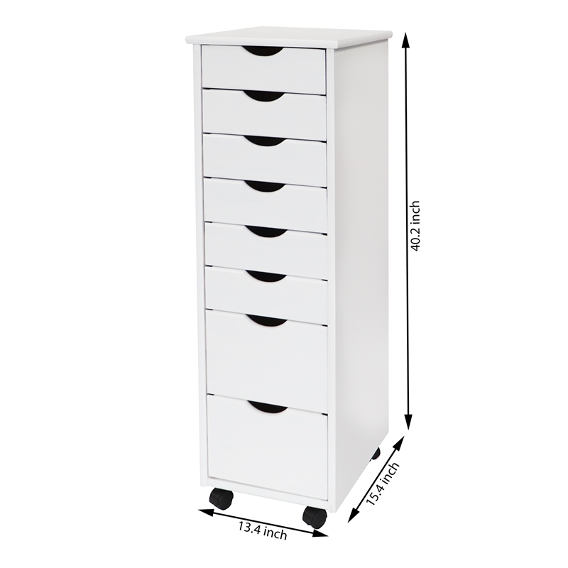 Pemberly Row Modern Hardwood 6+2 Drawers Roll Utility Cart in White
