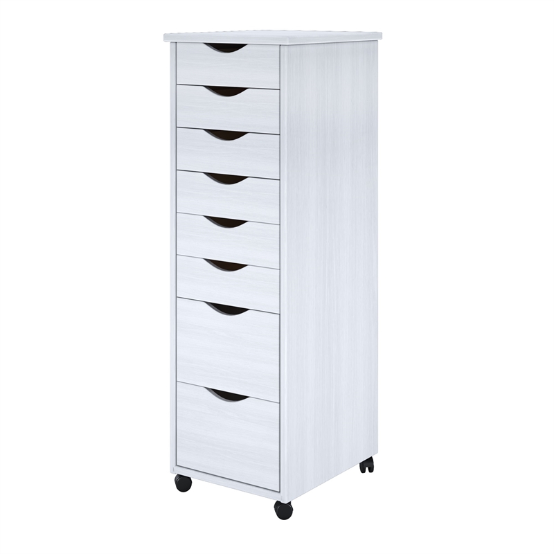 Pemberly Row Modern Hardwood 6+2 Drawers Roll Utility Cart in White