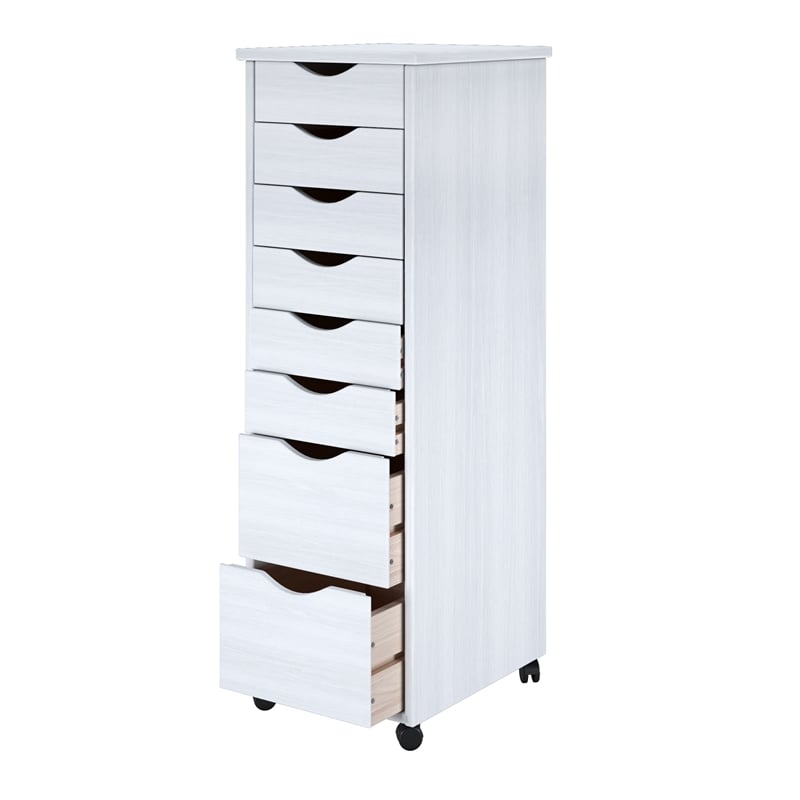 Pemberly Row Modern Hardwood 6+2 Drawers Roll Utility Cart in White