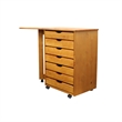 Pemberly Row Solid Wood 7-Drawers Gate Leg Roll Utility Cart Desk in Medium Wood