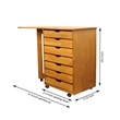 Pemberly Row Solid Wood 7-Drawers Gate Leg Roll Utility Cart Desk in Medium Wood