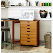 Pemberly Row Solid Wood 7-Drawers Gate Leg Roll Utility Cart Desk in Medium Wood