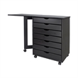 Pemberly Row Solid Wood 7-Drawers Gate Leg Roll Utility Cart Desk in Black