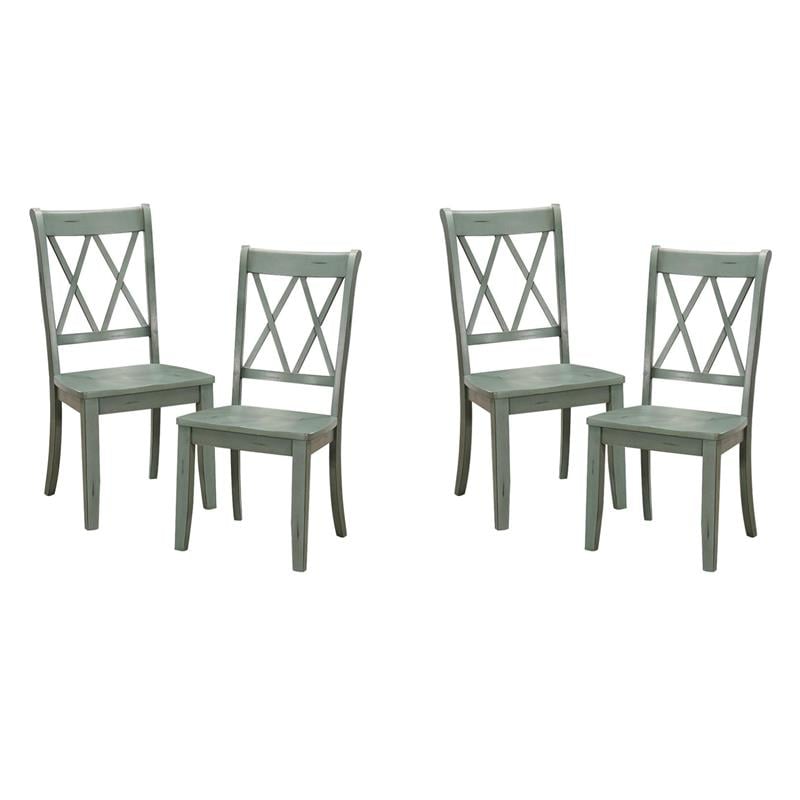 Pemberly Row Contemporary Wood Dining Room Side Chair in Teal (Set of 4)