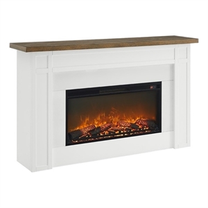 Pemberly Row Solid Wood and Glass Landscape Electric Fireplace in White & Brown