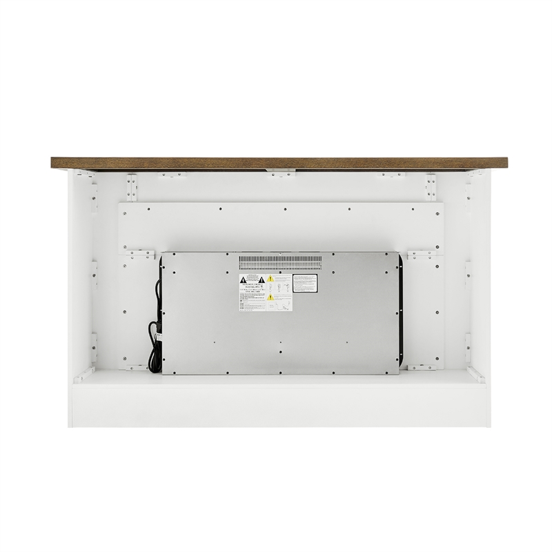 Pemberly Row Solid Wood and Glass Landscape Electric Fireplace in White & Brown