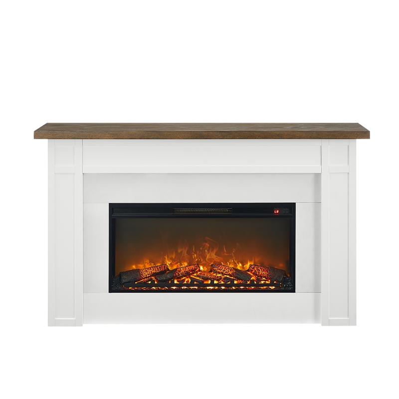 Pemberly Row Solid Wood and Glass Landscape Electric Fireplace in White & Brown