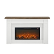 Pemberly Row Solid Wood and Glass Landscape Electric Fireplace in White & Brown