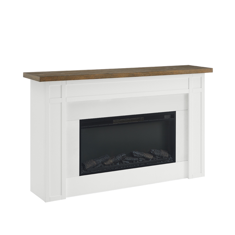 Pemberly Row Solid Wood and Glass Landscape Electric Fireplace in White & Brown
