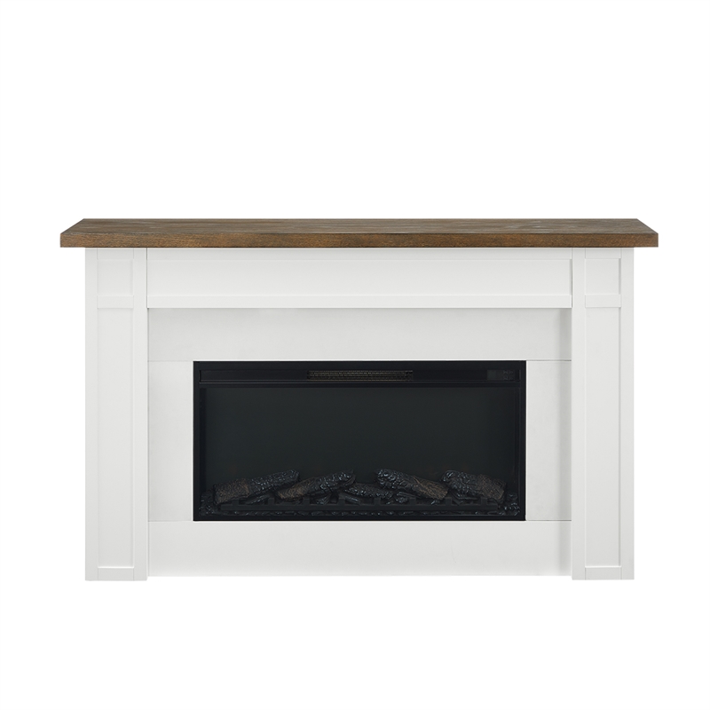 Pemberly Row Solid Wood and Glass Landscape Electric Fireplace in White & Brown