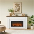 Pemberly Row Solid Wood and Glass Landscape Electric Fireplace in White & Brown