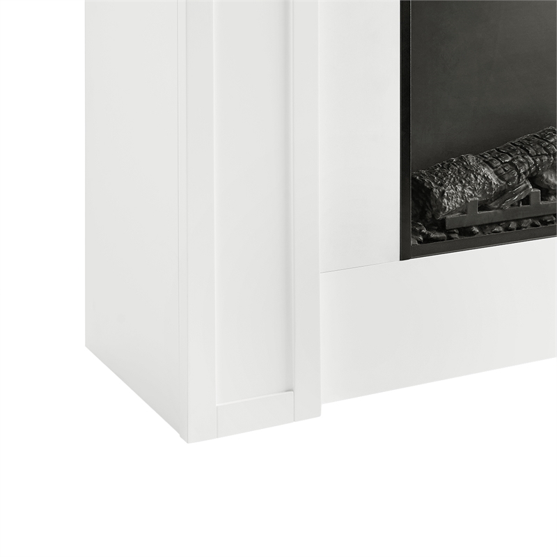 Pemberly Row Solid Wood and Glass Landscape Electric Fireplace in White & Brown