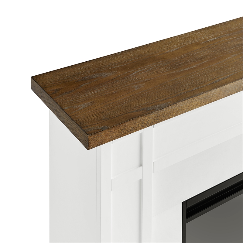 Pemberly Row Solid Wood and Glass Landscape Electric Fireplace in White & Brown