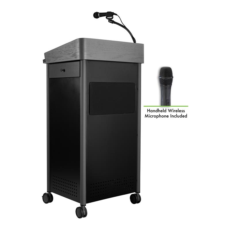 Pemberly Row Contemporary Lectern with Wireless Headset Mic in Charcoal