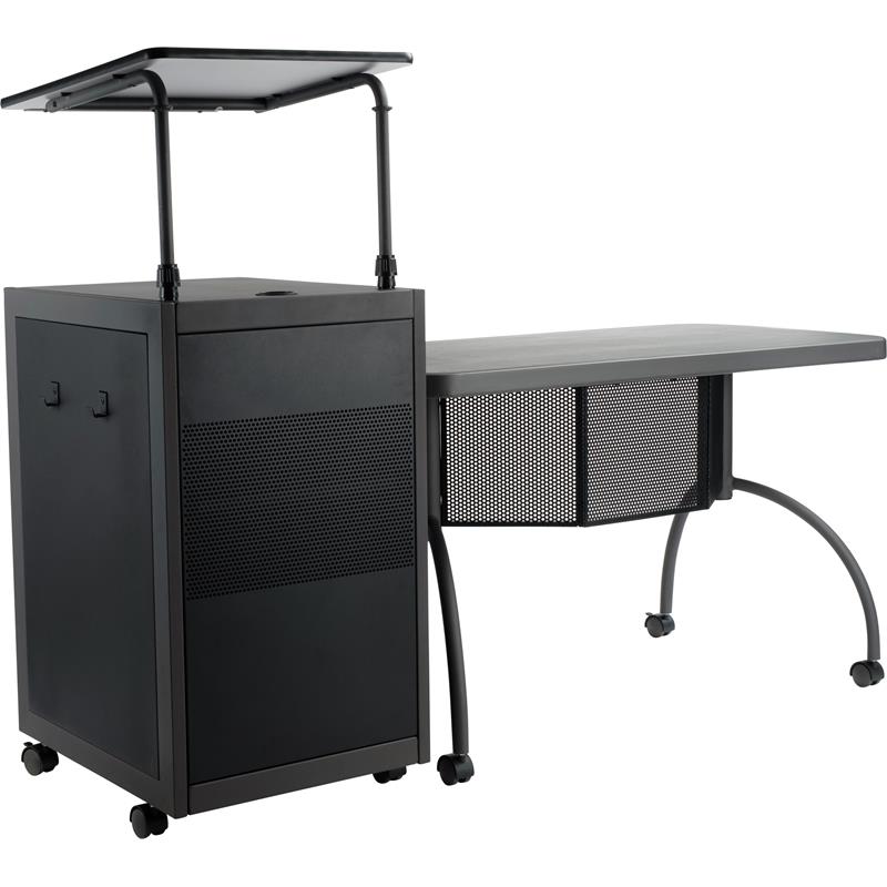 Pemberly Row Metal Teacher's WorkPod Desk and Lectern Kit in Charcoal