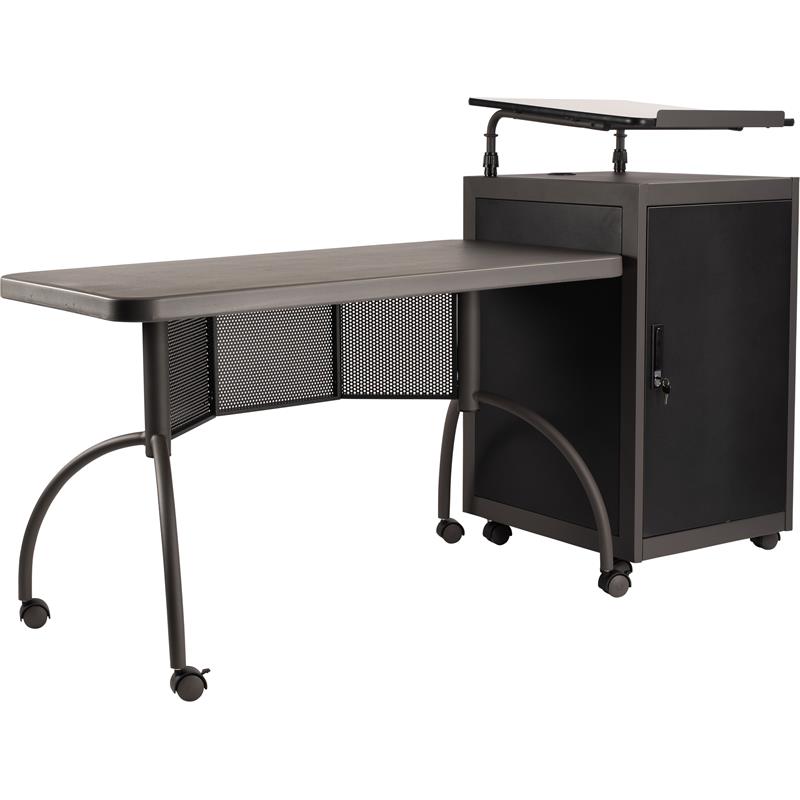 Pemberly Row Metal Teacher's WorkPod Desk and Lectern Kit in Charcoal