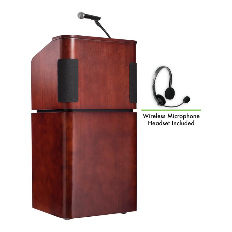 Pemberly Row Veneer Wood Combo Sound Lectern in Mahogany/Walnut