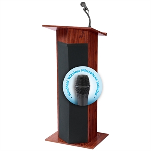 Pemberly Row 46&quot Power Plus Lectern with Wireless Handheld Mic in Mahogany