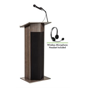 Pemberly Row Wood Power Plus Lectern with Wireless Headset Mic in Brown